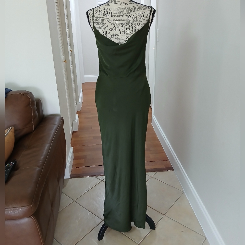 NWT By Anthropologie Green Halter Formal Dress Adj Spaghetti Straps Side Slits